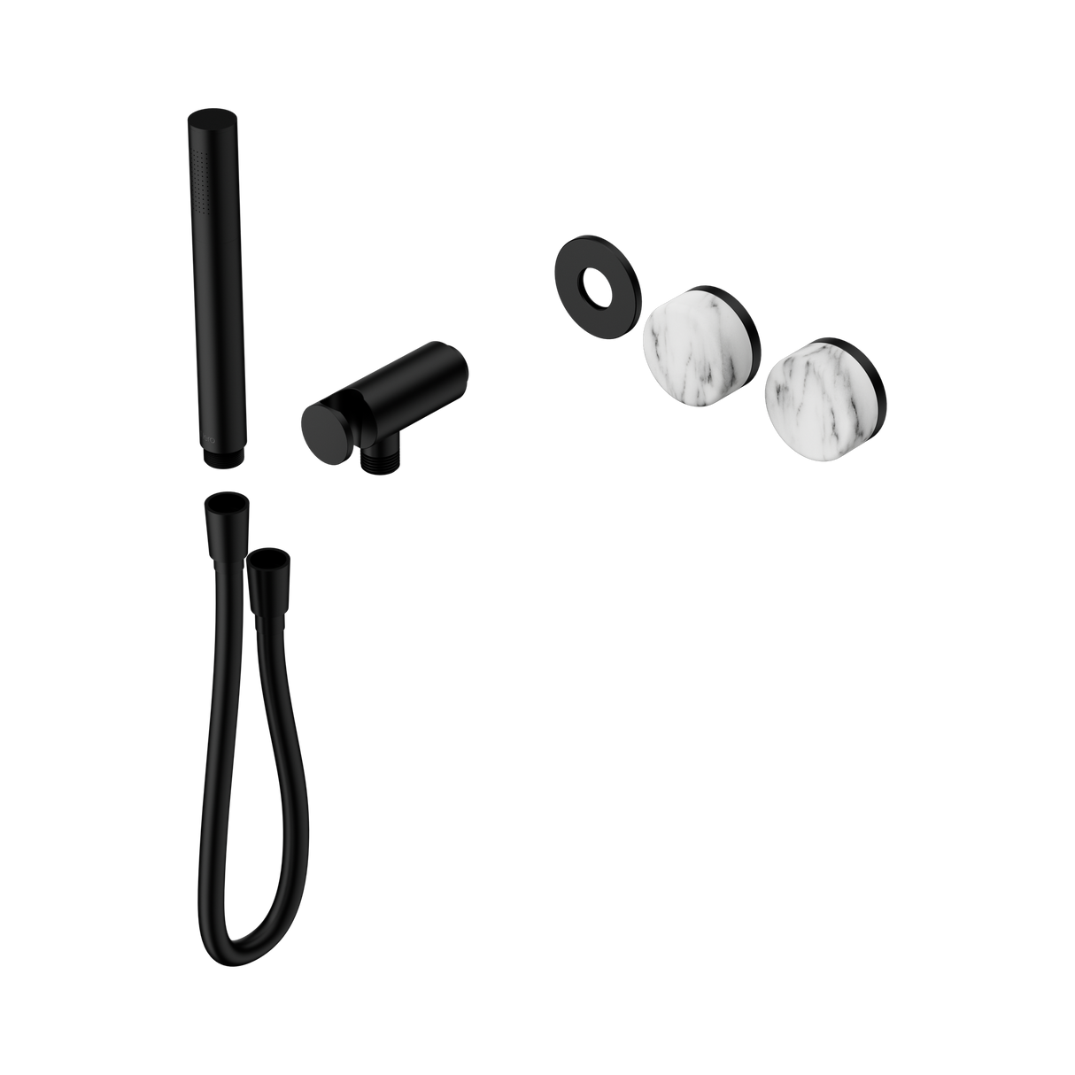 An image of Nero Tapware's Serenity Progressive Shower System With Arabescato Corchia Handle And Slim Shower Trim Kit Only Matt Black