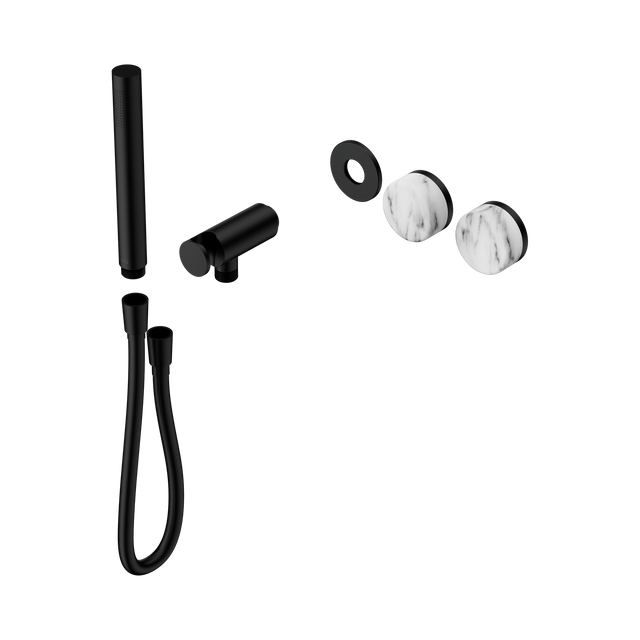 An image of Nero Tapware's Serenity Progressive Shower System With Arabescato Corchia Handle And Slim Shower Trim Kit Only Matt Black
