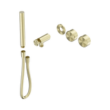 An image of Nero Tapware's Serenity Progressive Shower System With Metal Handle And Slim Shower Trim Kit Only Brushed Gold