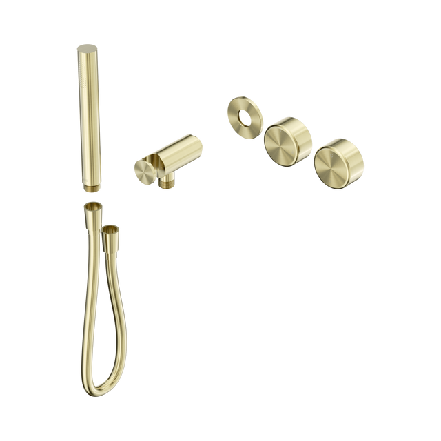 An image of Nero Tapware's Serenity Progressive Shower System With Metal Handle And Slim Shower Trim Kit Only Brushed Gold