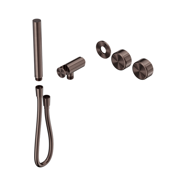 An image of Nero Tapware's Serenity Progressive Shower System With Metal Handle And Slim Shower Trim Kit Only Brushed Bronze