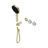 An image of Nero Tapware's Serenity Progressive Shower System With Carrara Handle And Serenity Hand Shower Trim Kit Only Brushed Gold