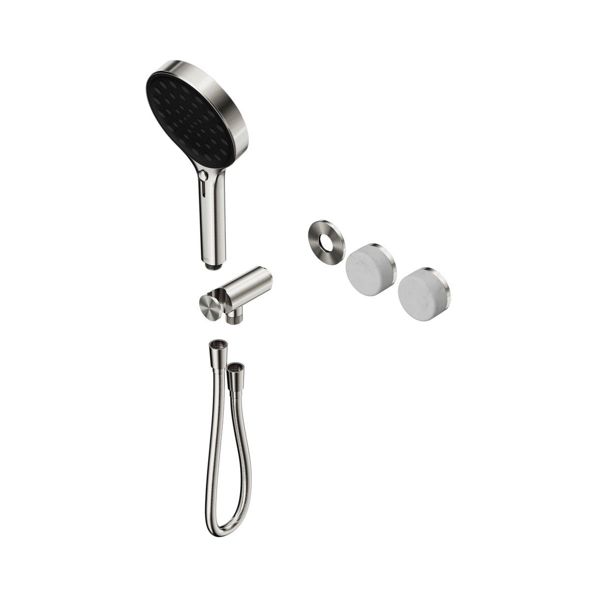An image of Nero Tapware's Serenity Progressive Shower System With Carrara Handle And Serenity Hand Shower Trim Kit Only Brushed Nickel