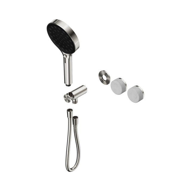 An image of Nero Tapware's Serenity Progressive Shower System With Carrara Handle And Serenity Hand Shower Trim Kit Only Brushed Nickel