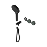 An image of Nero Tapware's Serenity Progressive Shower System With Verde Alpi Handle And Serenity Hand Shower Trim Kit Only Matt Black