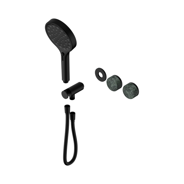 An image of Nero Tapware's Serenity Progressive Shower System With Verde Alpi Handle And Serenity Hand Shower Trim Kit Only Matt Black