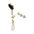 An image of Nero Tapware's Serenity Progressive Shower System With Rome Travertine Handle And Serenity Hand Shower Trim Kit Only Brushed Gold