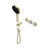 An image of Nero Tapware's Serenity Progressive Shower System With Rome Travertine Handle And Serenity Hand Shower Trim Kit Only Brushed Gold