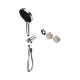 An image of Nero Tapware's Serenity Progressive Shower System With Rome Travertine Handle And Serenity Hand Shower Trim Kit Only Brushed Nickel