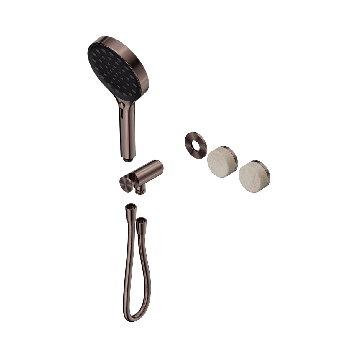 An image of Nero Tapware's Serenity Progressive Shower System With Rome Travertine Handle And Serenity Hand Shower Trim Kit Only Brushed Bronze