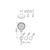 A line drawing of Nero Tapware's Serenity Progressive Shower System With Arabescato Corchia Handle And Serenity Hand Shower Trim Kit Only Brushed Bronze