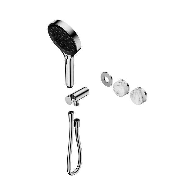 An image of Nero Tapware's Serenity Progressive Shower System With Arabescato Corchia Handle And Serenity Hand Shower Trim Kit Only Chrome