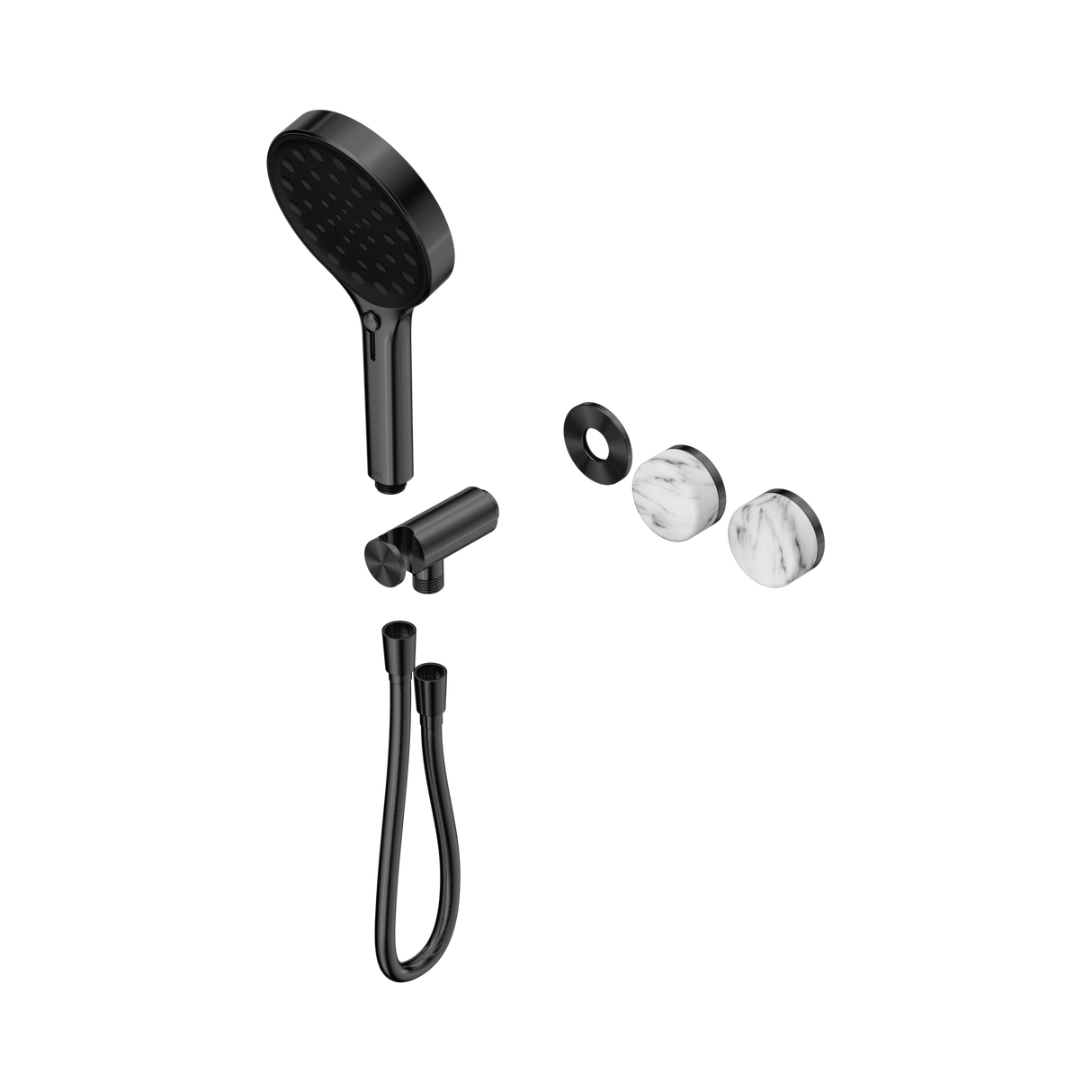 An image of Nero Tapware's Serenity Progressive Shower System With Arabescato Corchia Handle And Serenity Hand Shower Trim Kit Only Gun Metal