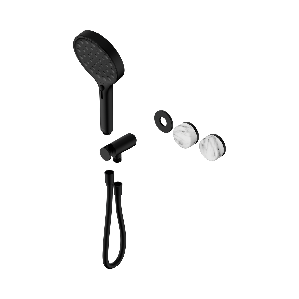 An image of Nero Tapware's Serenity Progressive Shower System With Arabescato Corchia Handle And Serenity Hand Shower Trim Kit Only Matt Black