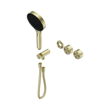 An image of Nero Tapware's Serenity Progressive Shower System With Metal Handle And Serenity Hand Shower Trim Kit Only Brushed Gold