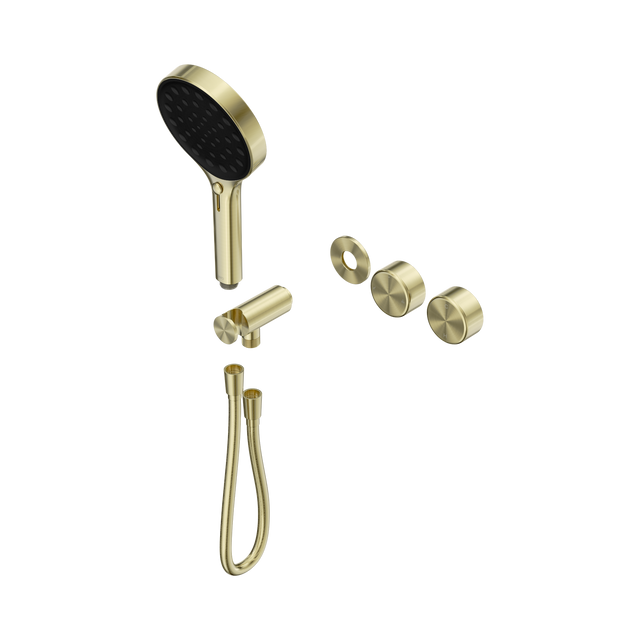 An image of Nero Tapware's Serenity Progressive Shower System With Metal Handle And Serenity Hand Shower Trim Kit Only Brushed Gold