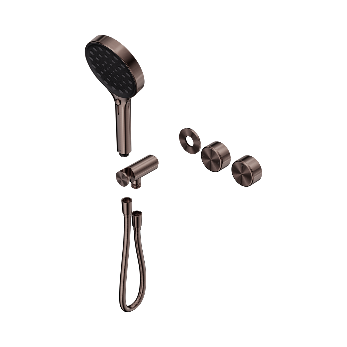 An image of Nero Tapware's Serenity Progressive Shower System With Metal Handle And Serenity Hand Shower Trim Kit Only Brushed Bronze