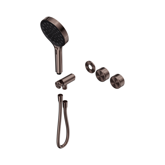 An image of Nero Tapware's Serenity Progressive Shower System With Metal Handle And Serenity Hand Shower Trim Kit Only Brushed Bronze