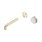 An image of Nero Tapware's Serenity Progressive Wall Basin Mixer 160mm Spout With Carrara Handle Trim Kit Only Brushed Gold