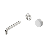 An image of Nero Tapware's Serenity Progressive Wall Basin Mixer 160mm Spout With Carrara Handle Trim Kit Only Brushed Nickel