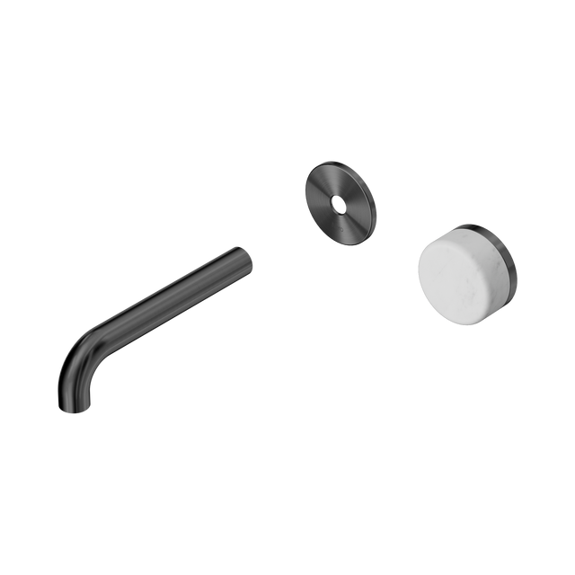 An image of Nero Tapware's Serenity Progressive Wall Basin Mixer 160mm Spout With Carrara Handle Trim Kit Only Gun Metal