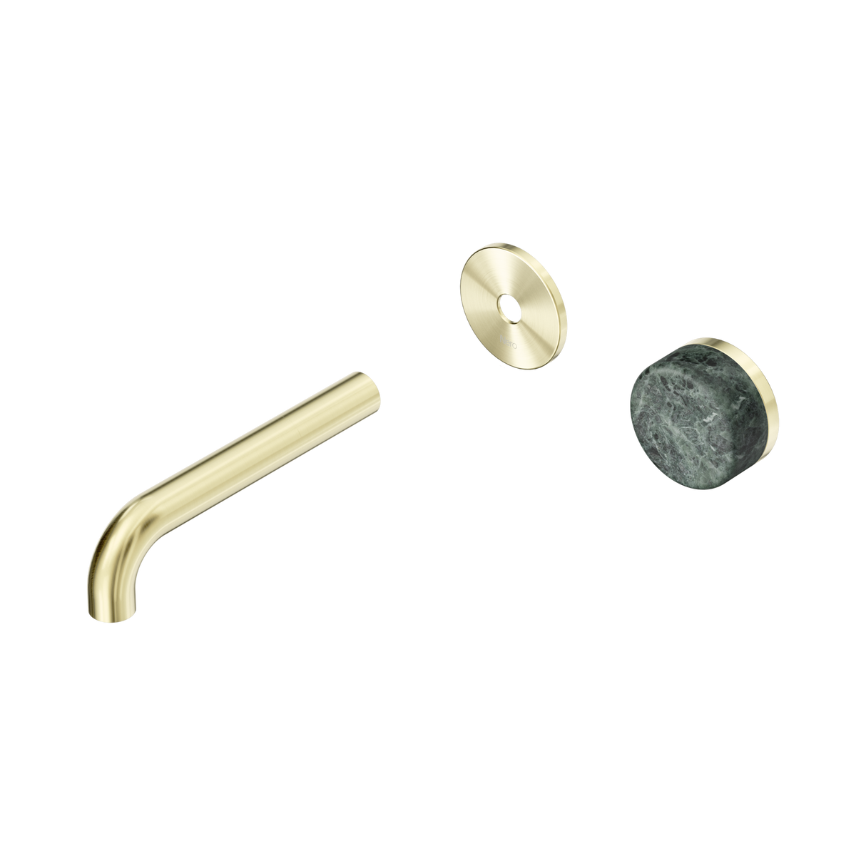 An image of Nero Tapware's Serenity Progressive Wall Basin Mixer 160mm Spout With Verde Alpi Handle Trim Kit Only Brushed Gold