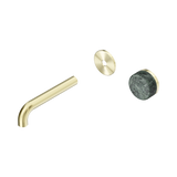 An image of Nero Tapware's Serenity Progressive Wall Basin Mixer 160mm Spout With Verde Alpi Handle Trim Kit Only Brushed Gold