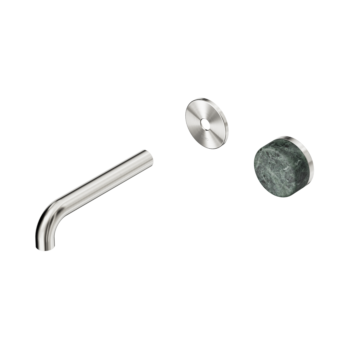 An image of Nero Tapware's Serenity Progressive Wall Basin Mixer 160mm Spout With Verde Alpi Handle Trim Kit Only Brushed Nickel