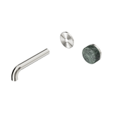 An image of Nero Tapware's Serenity Progressive Wall Basin Mixer 160mm Spout With Verde Alpi Handle Trim Kit Only Brushed Nickel