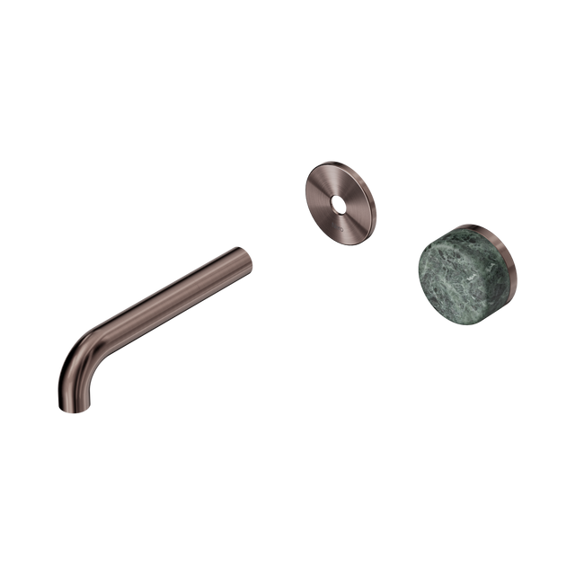 An image of Nero Tapware's Serenity Progressive Wall Basin Mixer 160mm Spout With Verde Alpi Handle Trim Kit Only Brushed Bronze