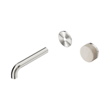 An image of Nero Tapware's Serenity Progressive Wall Basin Mixer 160mm Spout With Rome Travertine Handle Trim Kit Only Brushed Nickel