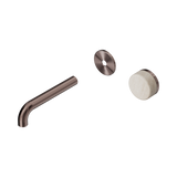 An image of Nero Tapware's Serenity Progressive Wall Basin Mixer 160mm Spout With Rome Travertine Handle Trim Kit Only Brushed Bronze