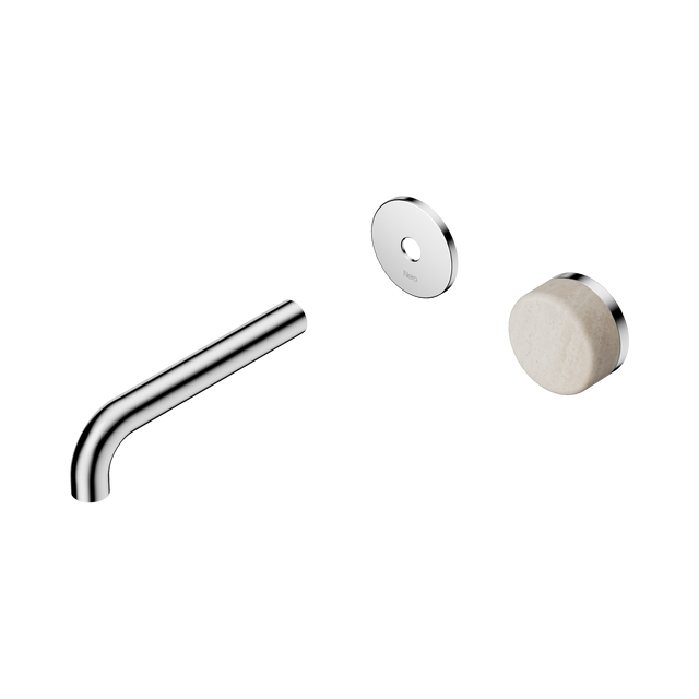 An image of Nero Tapware's Serenity Progressive Wall Basin Mixer 160mm Spout With Rome Travertine Handle Trim Kit Only Chrome