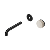 An image of Nero Tapware's Serenity Progressive Wall Basin Mixer 160mm Spout With Rome Travertine Handle Trim Kit Only Matt Black