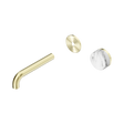 An image of Nero Tapware's Serenity Progressive Wall Basin Mixer 160mm Spout With Arabescato Corchia Handle Trim Kit Only Brushed Gold