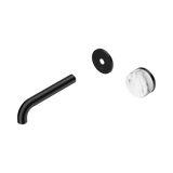 An image of Nero Tapware's Serenity Progressive Wall Basin Mixer 160mm Spout With Arabescato Corchia Handle Trim Kit Only Matt Black
