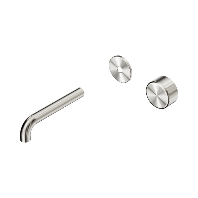 An image of Nero Tapware's Serenity Progressive Wall Basin Mixer 160mm Spout With Metal Handle Trim Kit Only Brushed Nickel