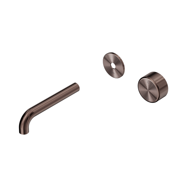An image of Nero Tapware's Serenity Progressive Wall Basin Mixer 160mm Spout With Metal Handle Trim Kit Only Brushed Bronze