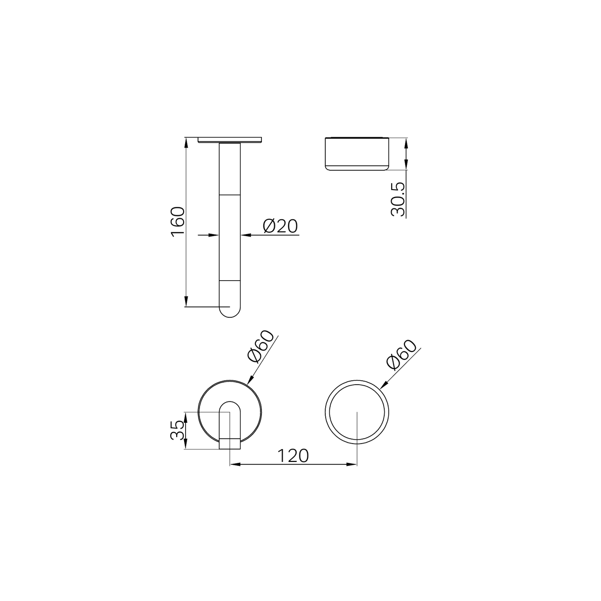 A line drawing of Nero Tapware's Serenity Progressive Wall Basin Mixer 160mm Spout With Metal Handle Trim Kit Only Matt Black