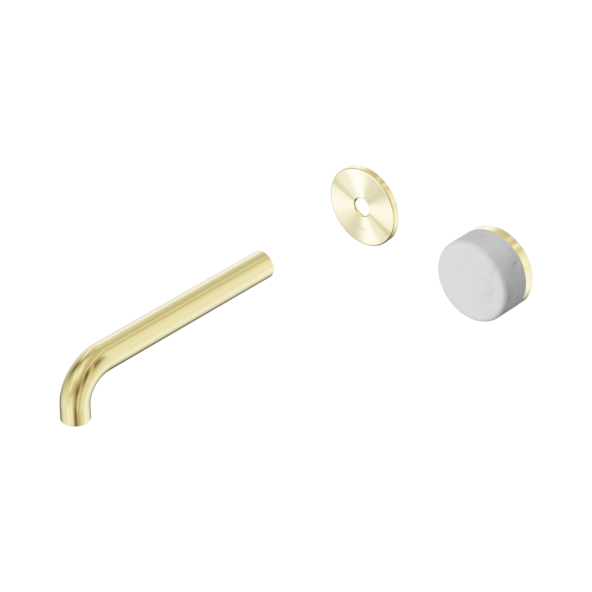 An image of Nero Tapware's Serenity Progressive Wall Basin Mixer 185mm Spout With Carrara Handle Trim Kit Only Brushed Gold
