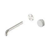 An image of Nero Tapware's Serenity Progressive Wall Basin Mixer 185mm Spout With Carrara Handle Trim Kit Only Brushed Nickel
