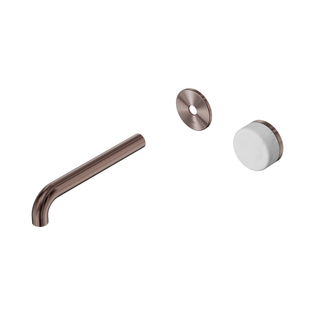 An image of Nero Tapware's Serenity Progressive Wall Basin Mixer 185mm Spout With Carrara Handle Trim Kit Only Brushed Bronze