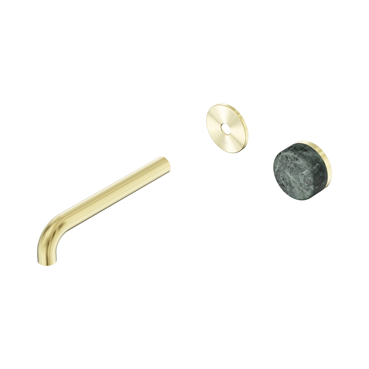 An image of Nero Tapware's Serenity Progressive Wall Basin Mixer 185mm Spout With Verde Alpi Handle Trim Kit Only Brushed Gold