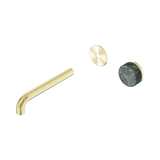 An image of Nero Tapware's Serenity Progressive Wall Basin Mixer 185mm Spout With Verde Alpi Handle Trim Kit Only Brushed Gold