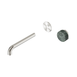 An image of Nero Tapware's Serenity Progressive Wall Basin Mixer 185mm Spout With Verde Alpi Handle Trim Kit Only Brushed Nickel