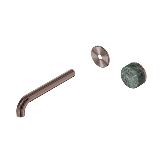 An image of Nero Tapware's Serenity Progressive Wall Basin Mixer 185mm Spout With Verde Alpi Handle Trim Kit Only Brushed Bronze