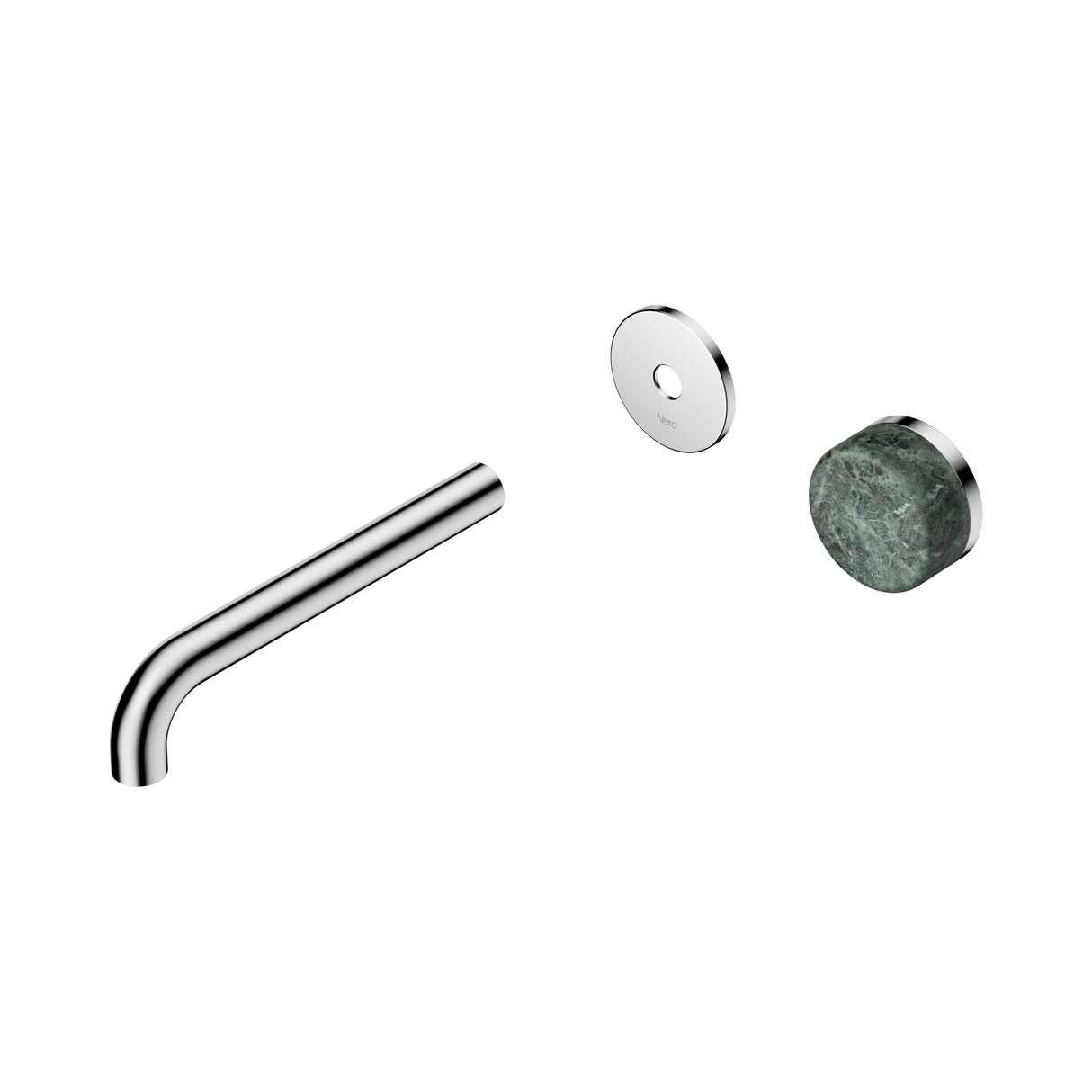 An image of Nero Tapware's Serenity Progressive Wall Basin Mixer 185mm Spout With Verde Alpi Handle Trim Kit Only Chrome