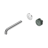 An image of Nero Tapware's Serenity Progressive Wall Basin Mixer 185mm Spout With Verde Alpi Handle Trim Kit Only Chrome