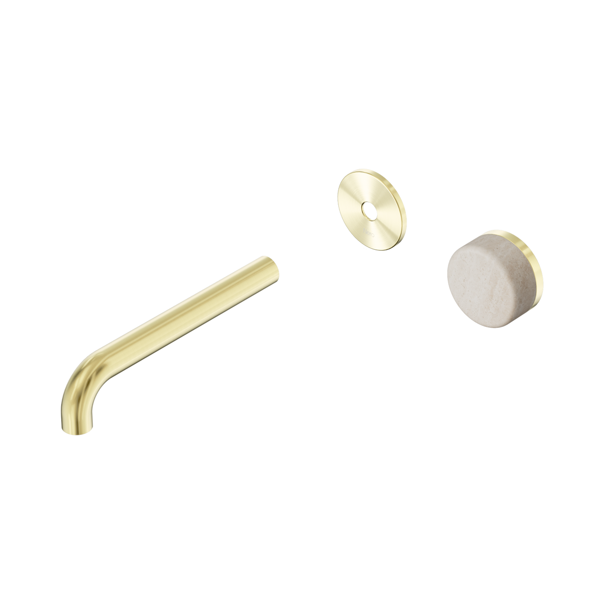 An image of Nero Tapware's Serenity Progressive Wall Basin Mixer 185mm Spout With Rome Travertine Handle Trim Kit Only Brushed Gold