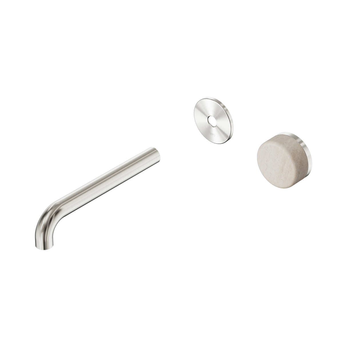 An image of Nero Tapware's Serenity Progressive Wall Basin Mixer 185mm Spout With Rome Travertine Handle Trim Kit Only Brushed Nickel